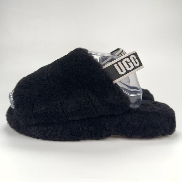 UGG Fluff Yeah Slippers Casual Black Slingback Fuzzy Girls Size 11 - Picture 5 of 9